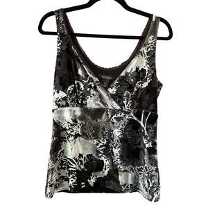 Women's WHBM Velvet Lace Trim V Neck Tank Top M Whimsygoth Dark Fairy Y2K